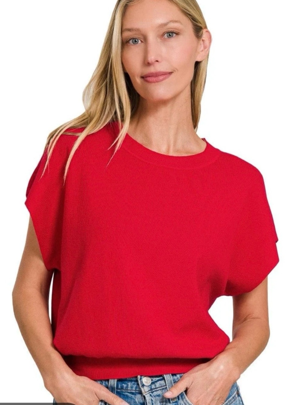 Bright Red Short Sleeve Knit Tee by